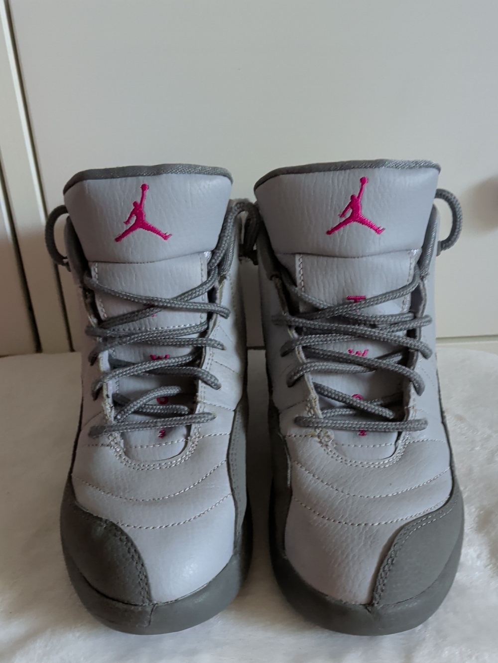 Jordan Kids Grey Sneakers with Pink Jumpman Accent